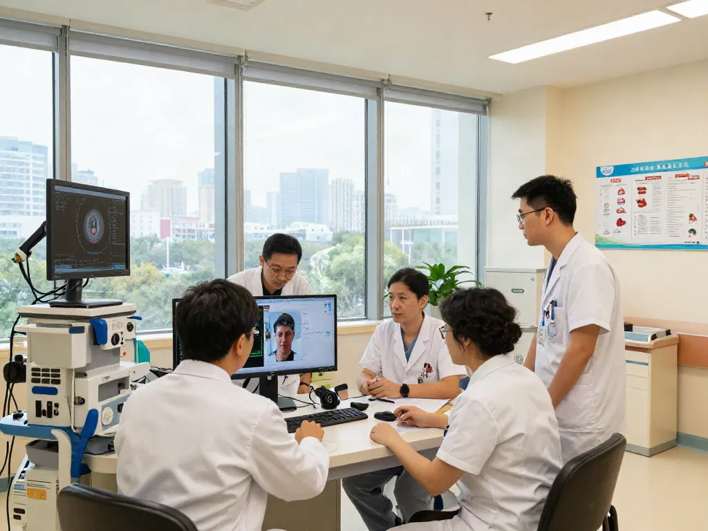 Heart transplant center Abu Dhabi showing a diverse medical team collaborating on patient care.
